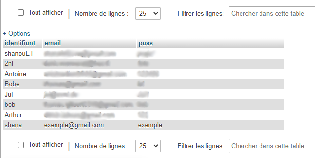base de donnée prof